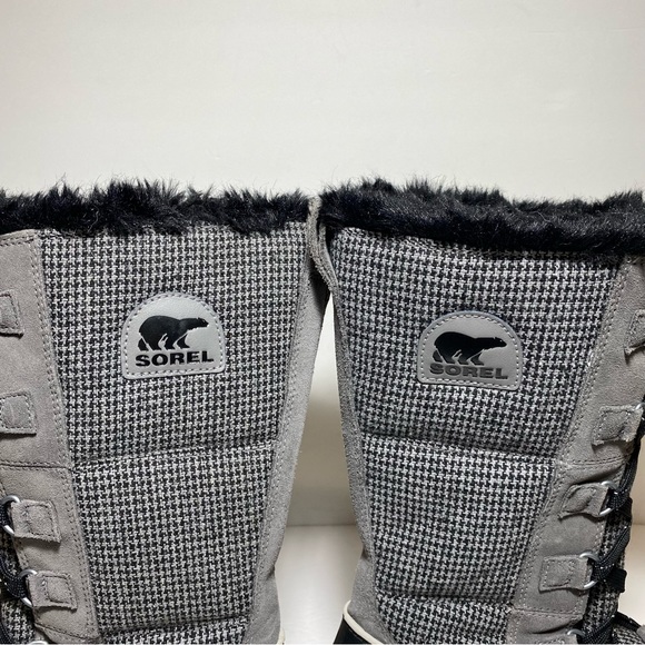 Sorel Joan Of Arctic Gray Black Houndstooth Faux Fur Winter Boots Women’e Sz 9 - Picture 11 of 16